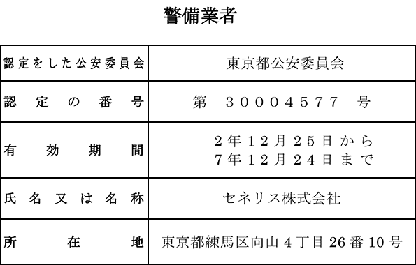 警備業 認定書