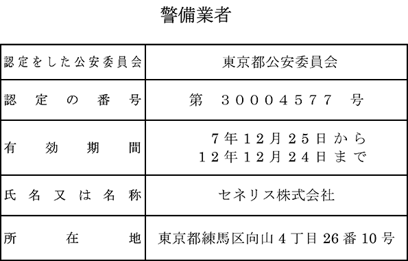 警備業 認定書
